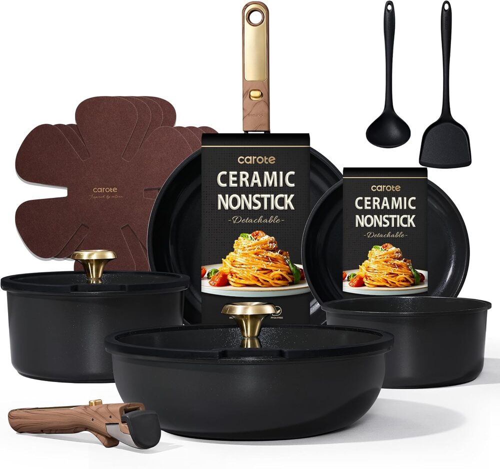 CAROTE 15 Pcs Ceramic Cookware Set, Pots and Pans Set Non Stick TODAY ONLY!!